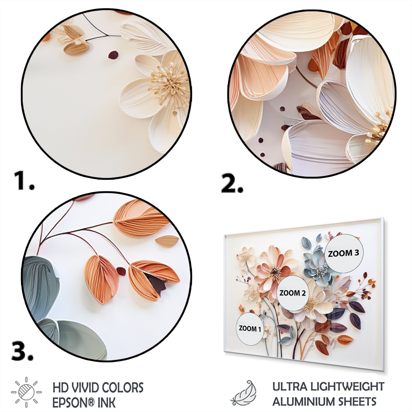 Designart Collage botanique blanc Art mural botanique abstrait en métal pour salon