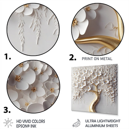 Impression murale ronde en métal Motif orchidée blanche, jardin de branches VIII