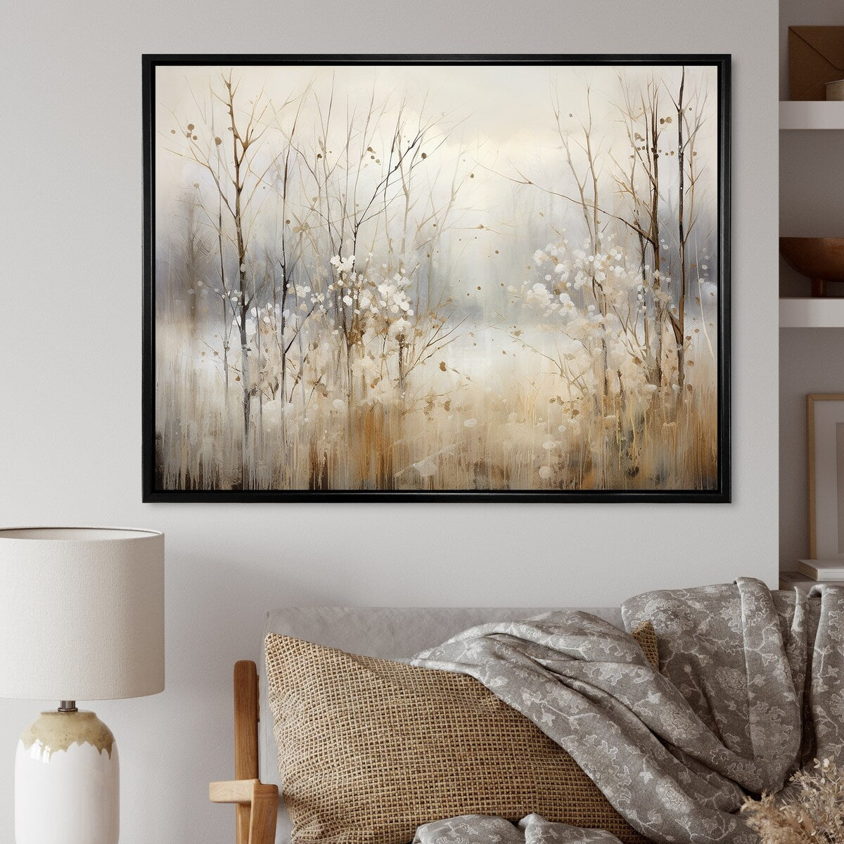 Décoration murale Designart Winter Meadow View Calmness II Meadow Grey - Art mural sur toile encadrée traditionnelle pour chambre à coucher