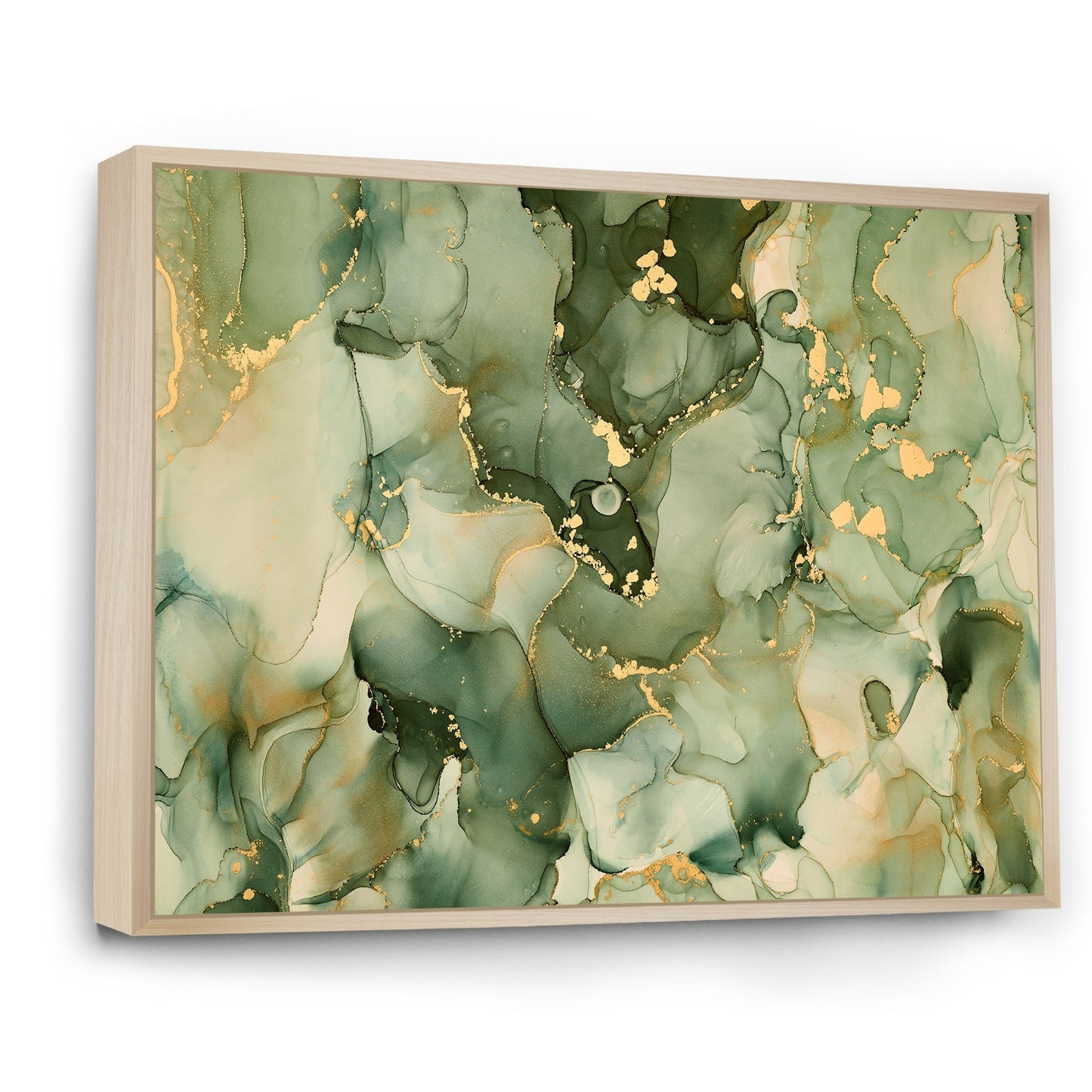 Impression sur toile encadrée moderne Designart Green Luxury Abstract Fluid Art I