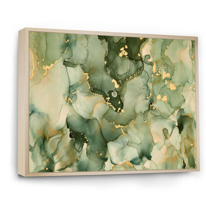 Impression sur toile encadrée moderne Designart Green Luxury Abstract Fluid Art I