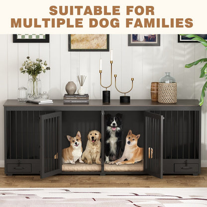 Meubles pour cage à chien - Niche en bois avec séparateur de pièce et 2 tiroirs
