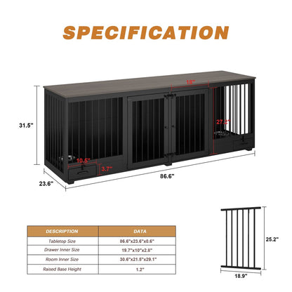 Meubles pour cage à chien - Niche en bois avec séparateur de pièce et 2 tiroirs