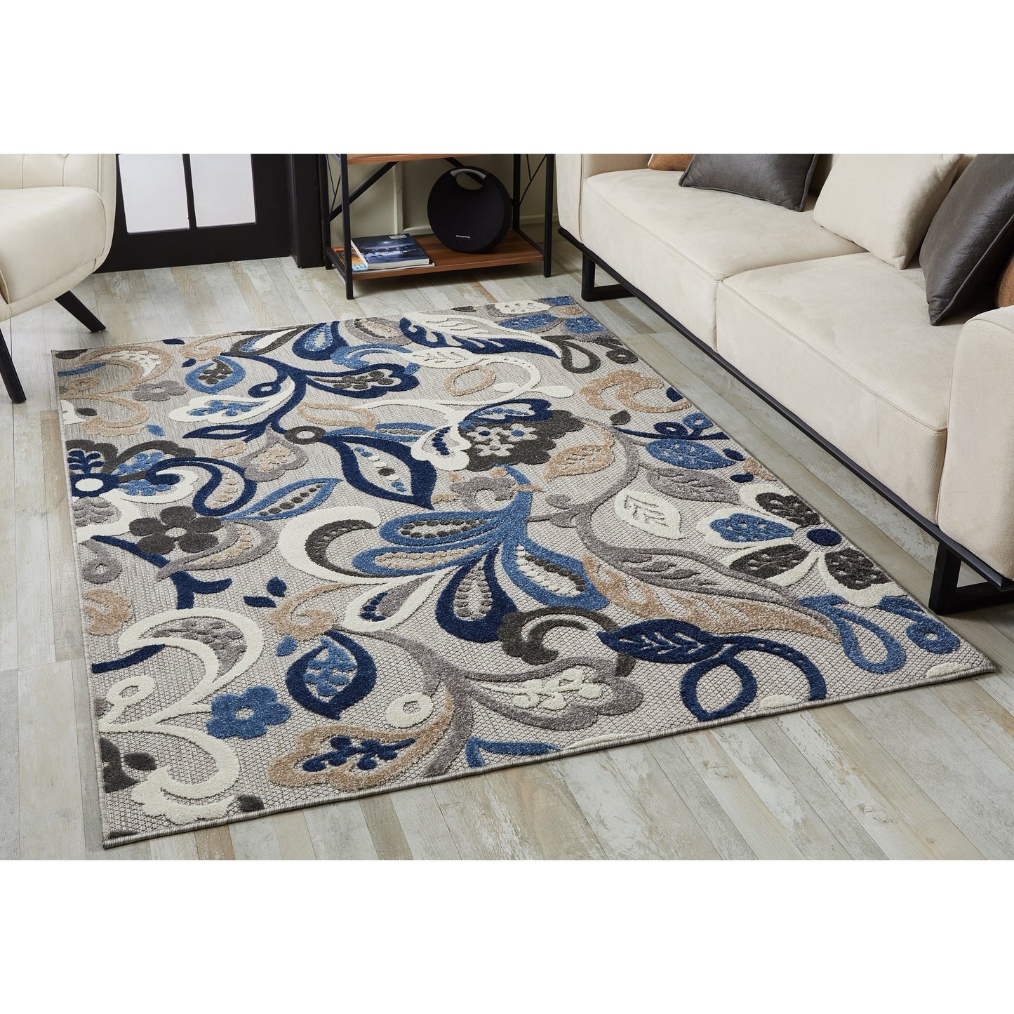 Tapis d'intérieur/extérieur texturé floral Domani Napa