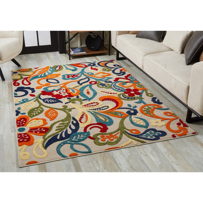 Tapis d'intérieur/extérieur texturé floral Domani Napa