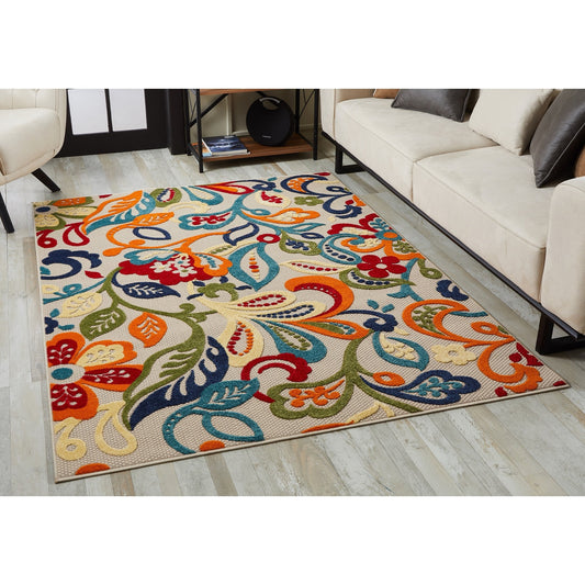 Tapis d'intérieur/extérieur texturé floral Domani Napa