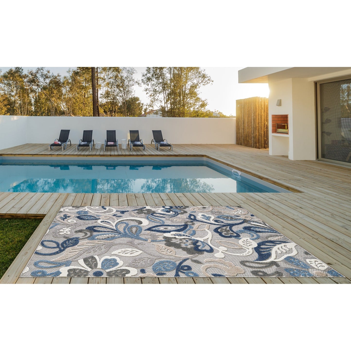 Tapis d'intérieur/extérieur texturé floral Domani Napa