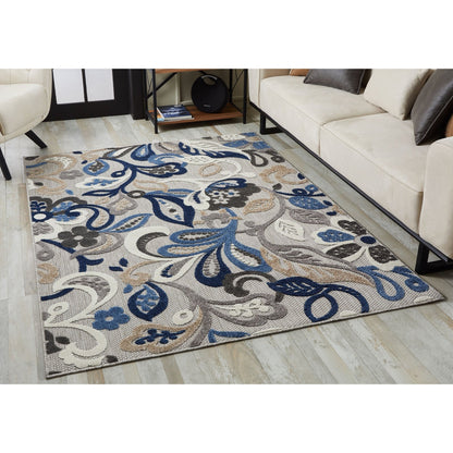 Tapis d'intérieur/extérieur texturé floral Domani Napa