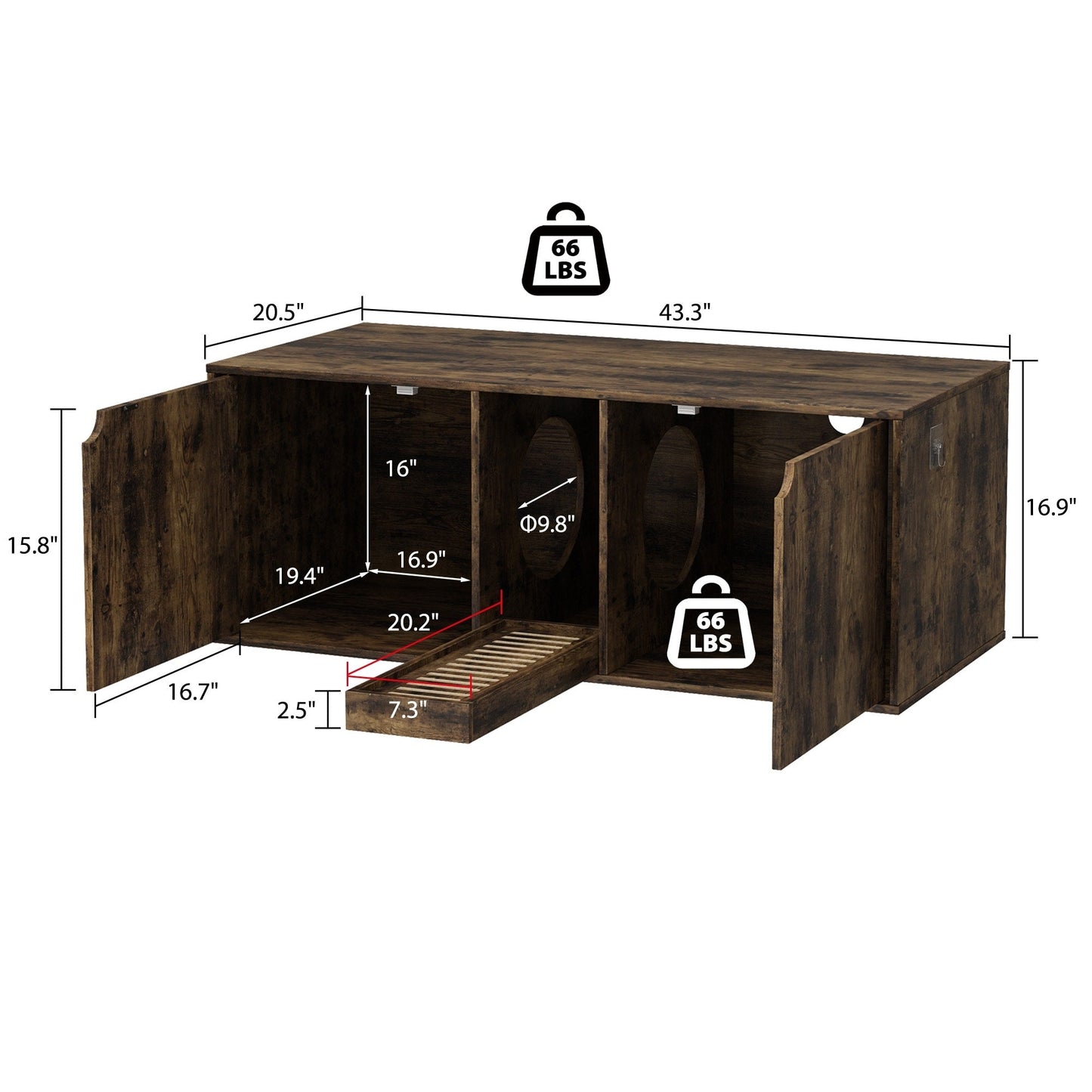 Meuble multifonctionnel pour bac à litière à double compartiment