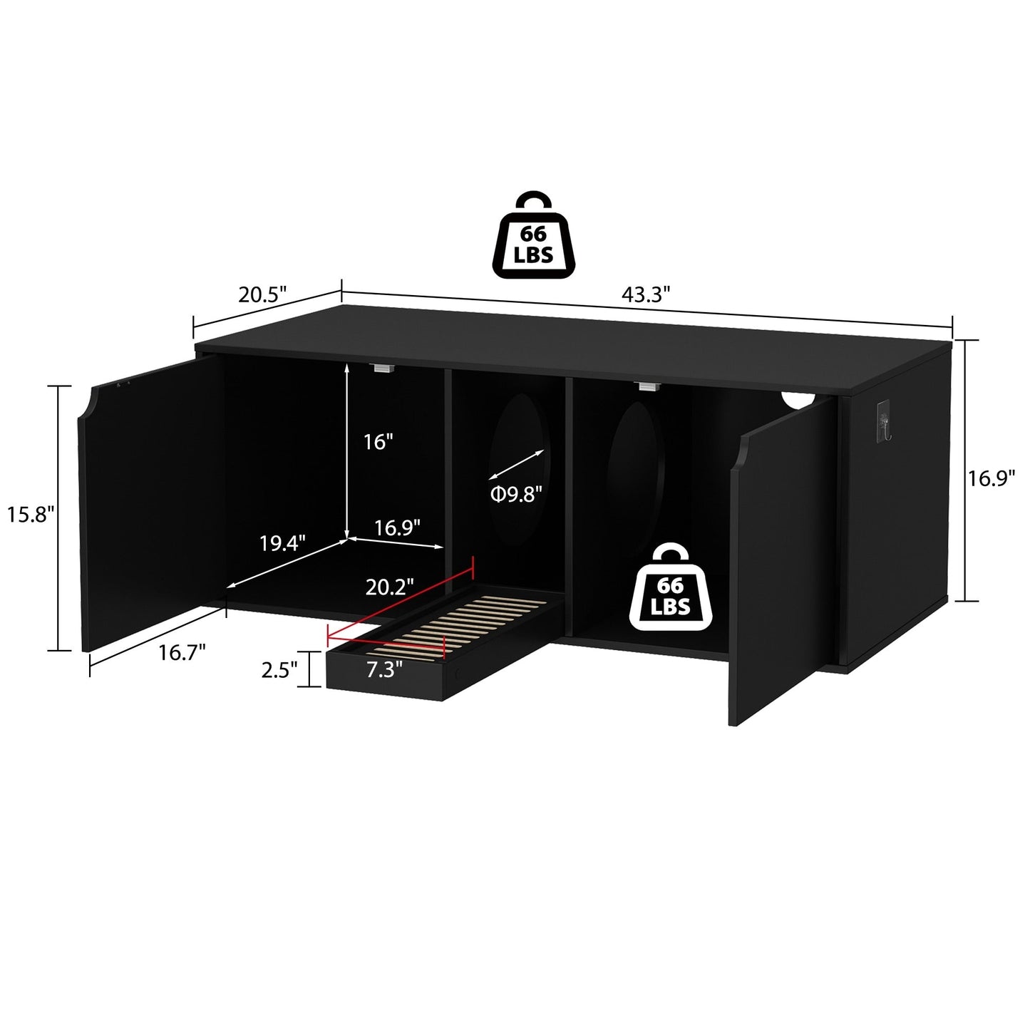 Meuble multifonctionnel pour bac à litière à double compartiment