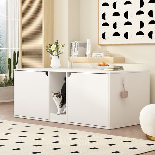 Dual-Compartment Cat Litter Box Enclosure Multi-Functional Furniture