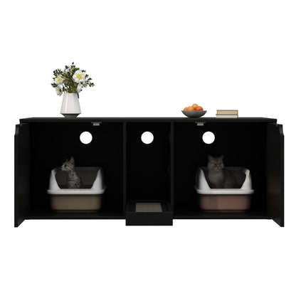 Meuble multifonctionnel pour bac à litière à double compartiment