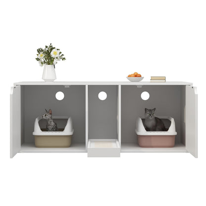 Meuble multifonctionnel pour bac à litière à double compartiment