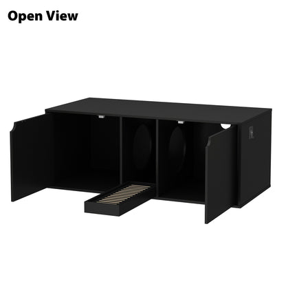 Meuble multifonctionnel pour bac à litière à double compartiment