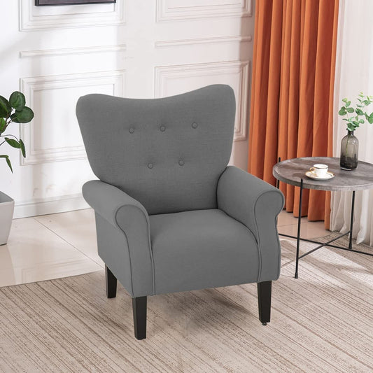 Fauteuil d'appoint moderne Erommy, fauteuil à dossier haut, canapé simple en tissu rembourré avec pieds en bois pour le salon
