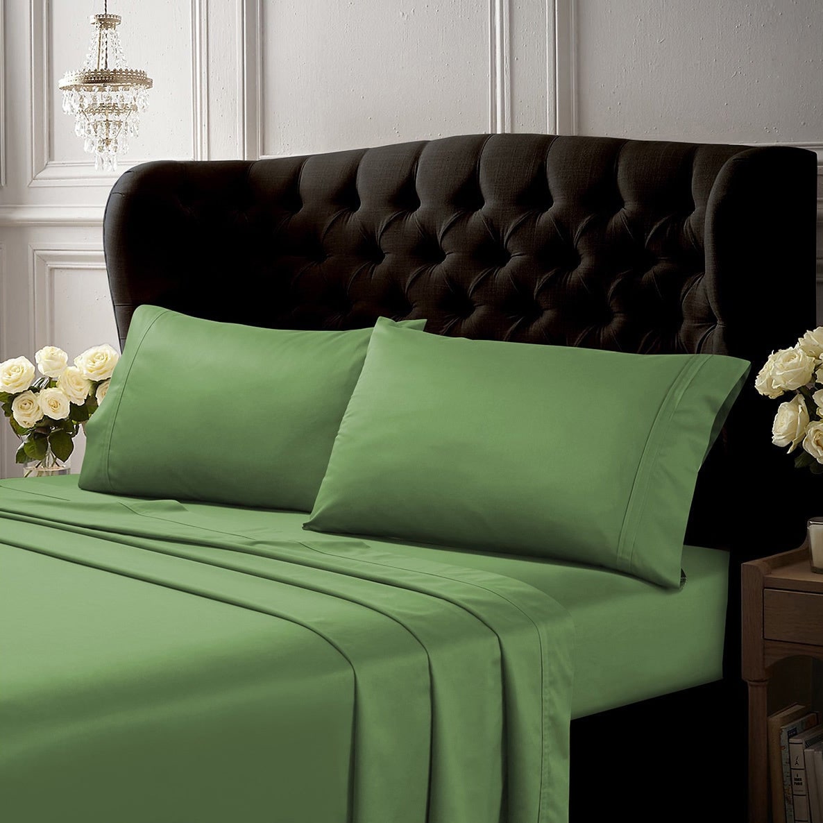 Parure de lit 6 pièces en coton égyptien 500 fils avec poche extra profonde