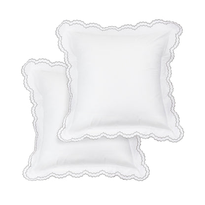 Parure de couette et taie d'oreiller double en percale de coton brodée et festonnée