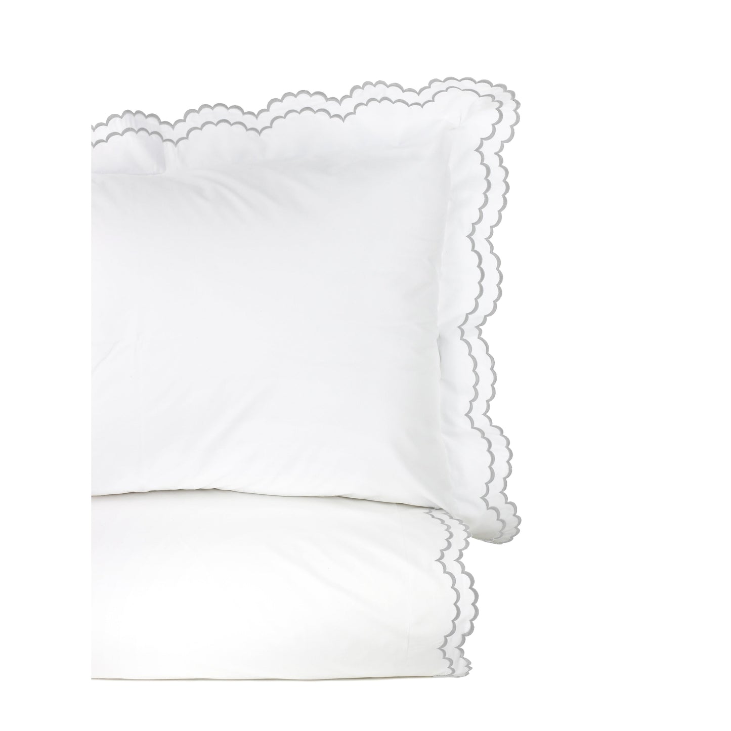 Parure de couette et taie d'oreiller double en percale de coton brodée et festonnée