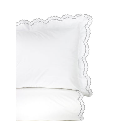Parure de couette et taie d'oreiller double en percale de coton brodée et festonnée