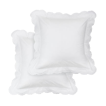 Parure de couette et taie d'oreiller double en percale de coton brodée et festonnée