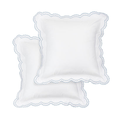 Parure de couette et taie d'oreiller double en percale de coton brodée et festonnée