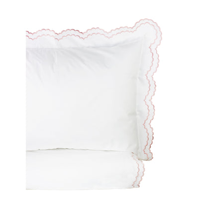 Parure de couette et taie d'oreiller double en percale de coton brodée et festonnée