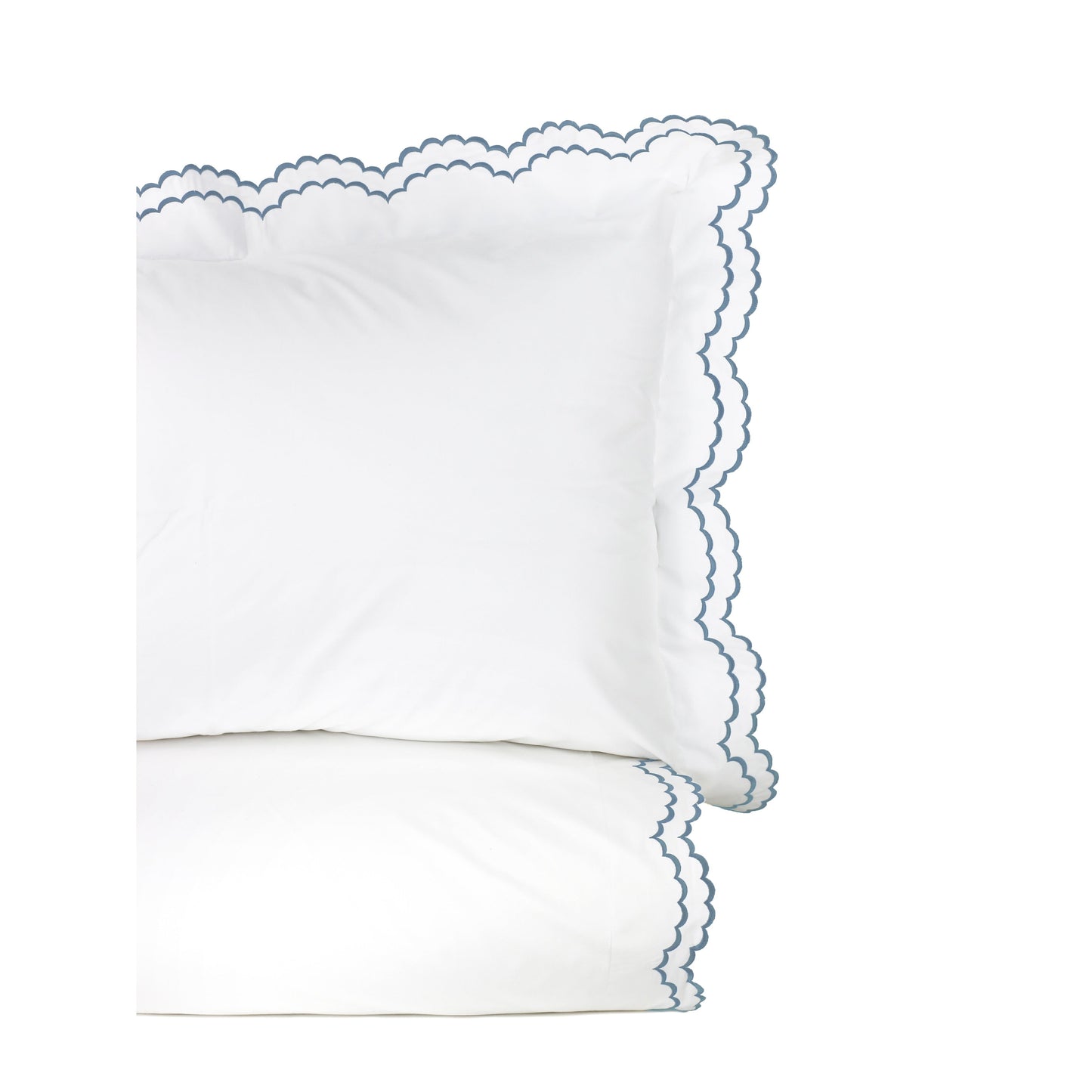 Parure de couette et taie d'oreiller double en percale de coton brodée et festonnée