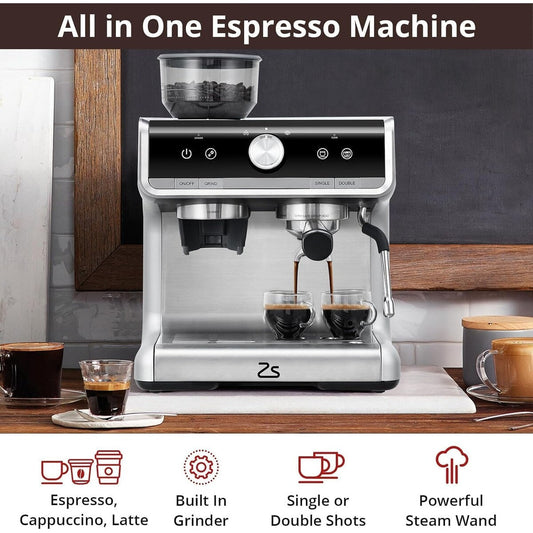 Cafetière expresso avec moulin, réservoir d'eau de 2,8 L
