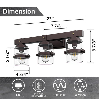 ExBrite Farmhouse 3-lights Bathroom Dimmable Iron Black Vanity Lights Wall Sconces