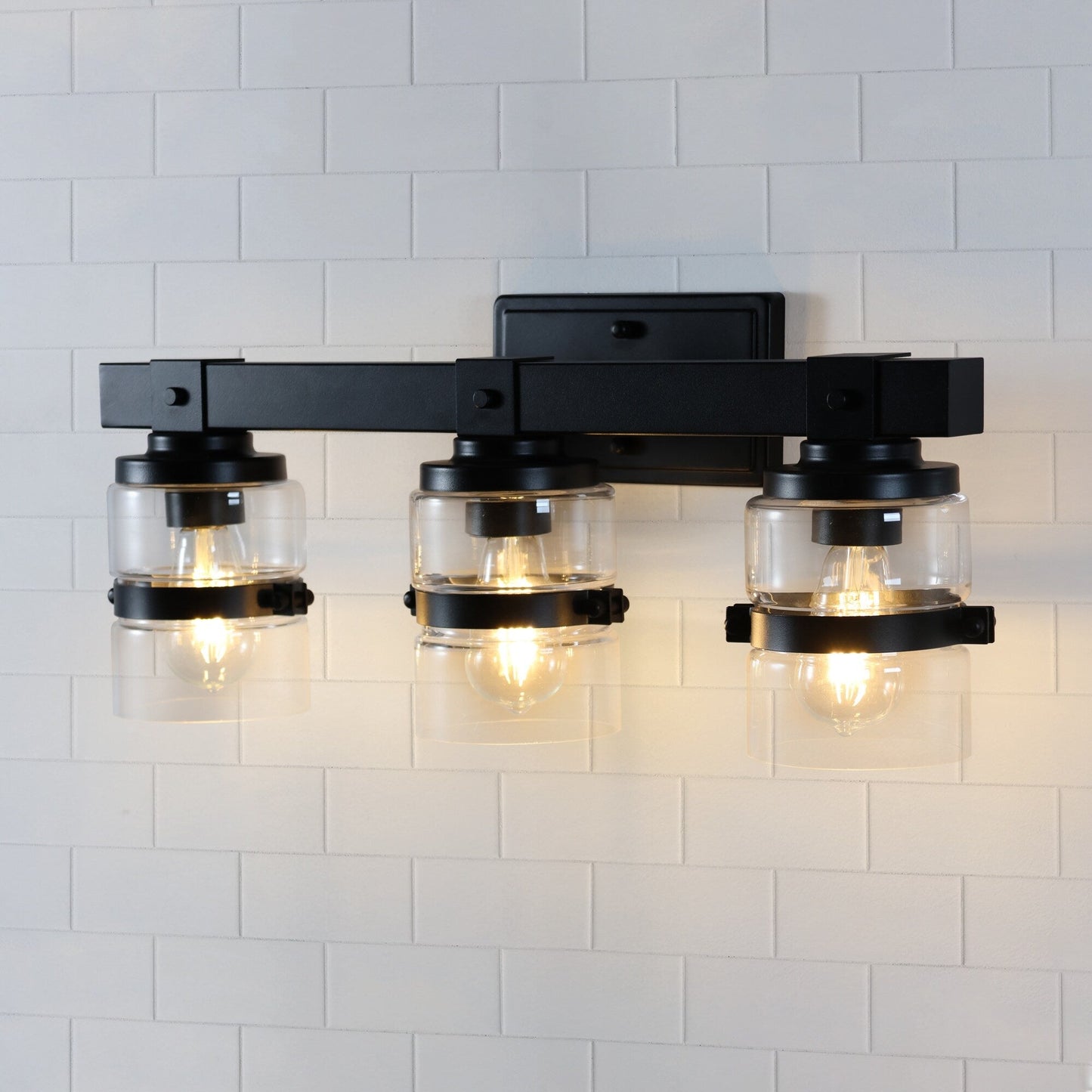 ExBrite Farmhouse 3-lights Bathroom Dimmable Iron Black Vanity Lights Wall Sconces