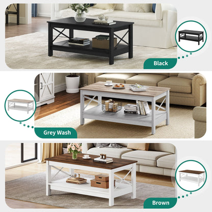 Farmhouse Coffee Table with Storage 2-Tier Center Table for Living Room
