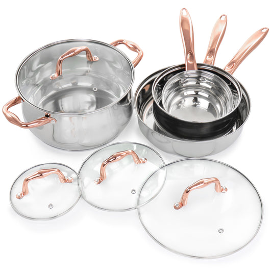 Batterie de cuisine Gibson Home Bransonville 8 pièces en acier inoxydable, chrome et bronze