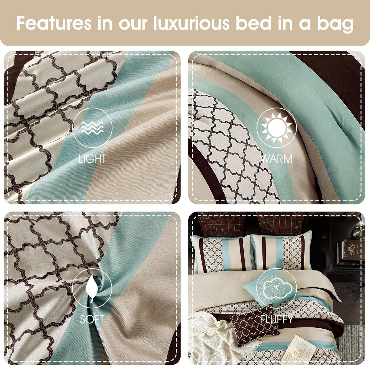 Ensemble de couette Nanshing Avalon Trellis 8 pièces à imprimé marocain