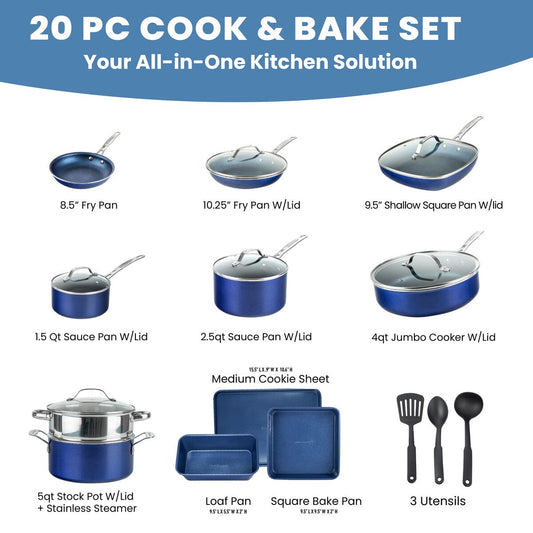 Batterie de cuisine antiadhésive Granitestone Blue 20 pièces