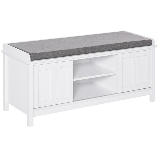 Banc à chaussures d'entrée HOMCOM avec rangement ottoman et étagères réglables, 6 compartiments et assise rembourrée, blanc/gris