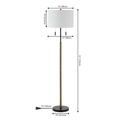 Lampe de sol à LED Koda 61, style rustique, style ferme, avec chandelier en fer et chaînes de traction, finition bois marron/noir, par JONATHAN Y