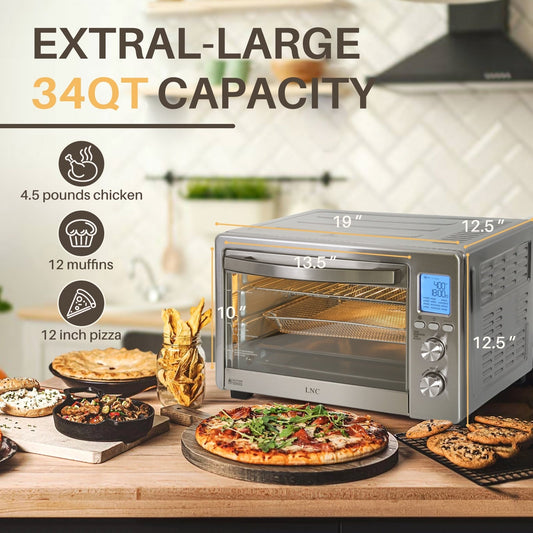 Four grille-pain de comptoir LNC 12 en 1 de grande capacité (34 pintes), convection, rôtissoire et friteuse à air - 19,5 L x 15 l x 12,5 H