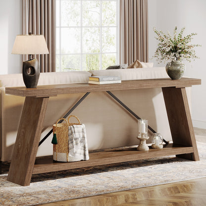 Console de canapé en bois rustique de 70,9 pouces de long avec étagère de rangement