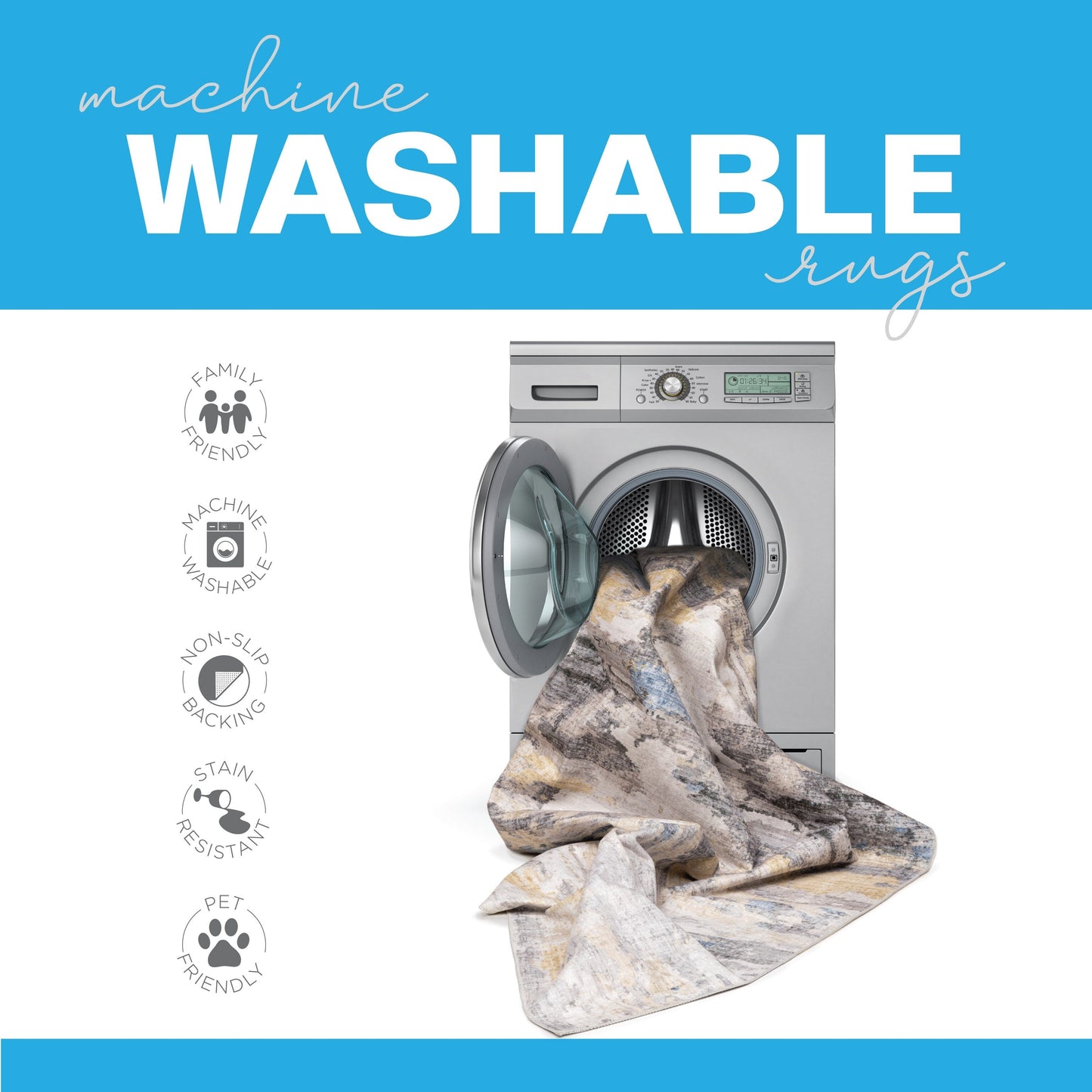 Tapis d'intérieur contemporain lavable et abstrait orange/bleu de Vista Home Marissa