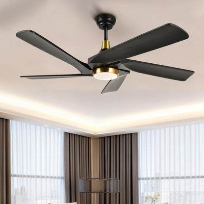 Ventilateur de plafond moderne Moasis 52 avec télécommande, éclairage et 5 pales en bois massif