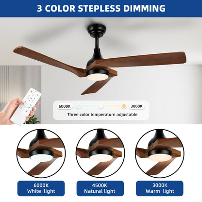 Ventilateur de plafond moderne Moasis 52 avec télécommande, éclairage et 5 pales en bois massif