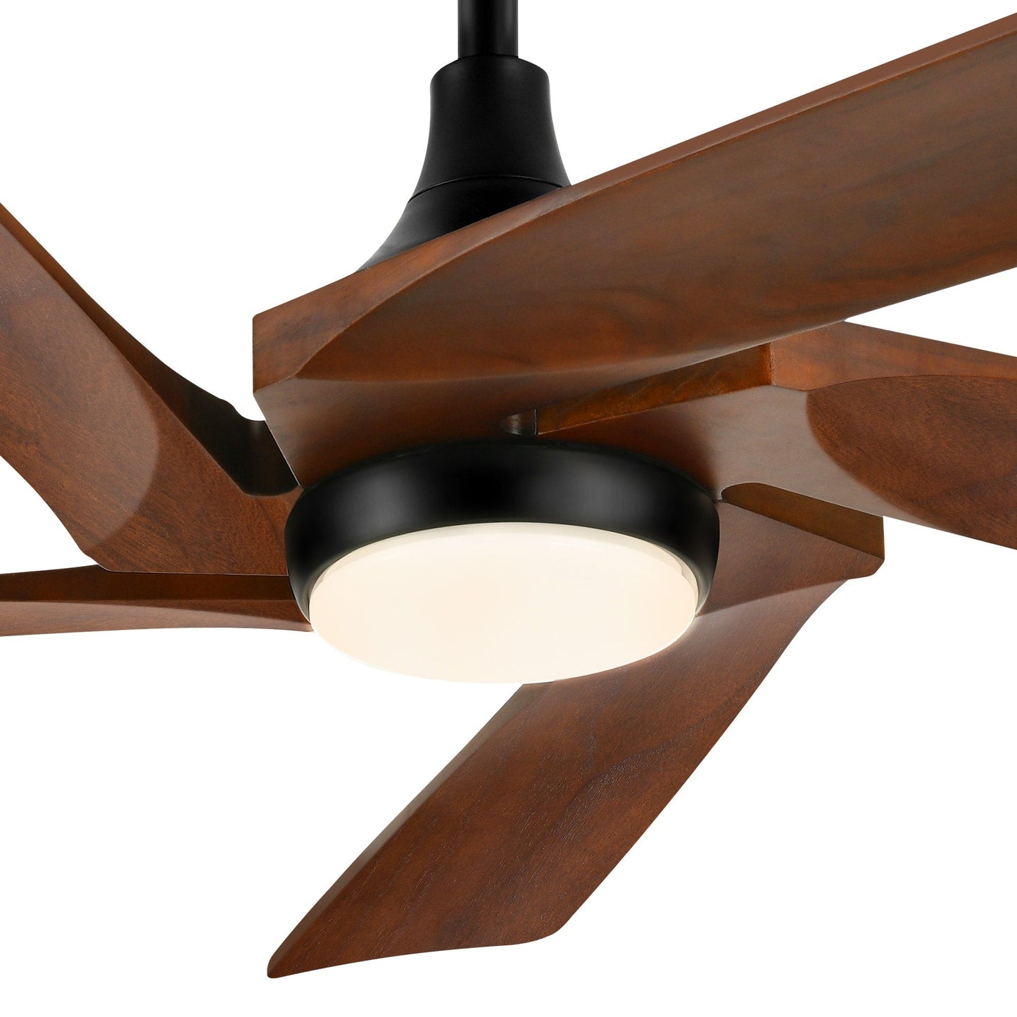 Ventilateur de plafond moderne Moasis 52 avec télécommande, éclairage et 5 pales en bois massif