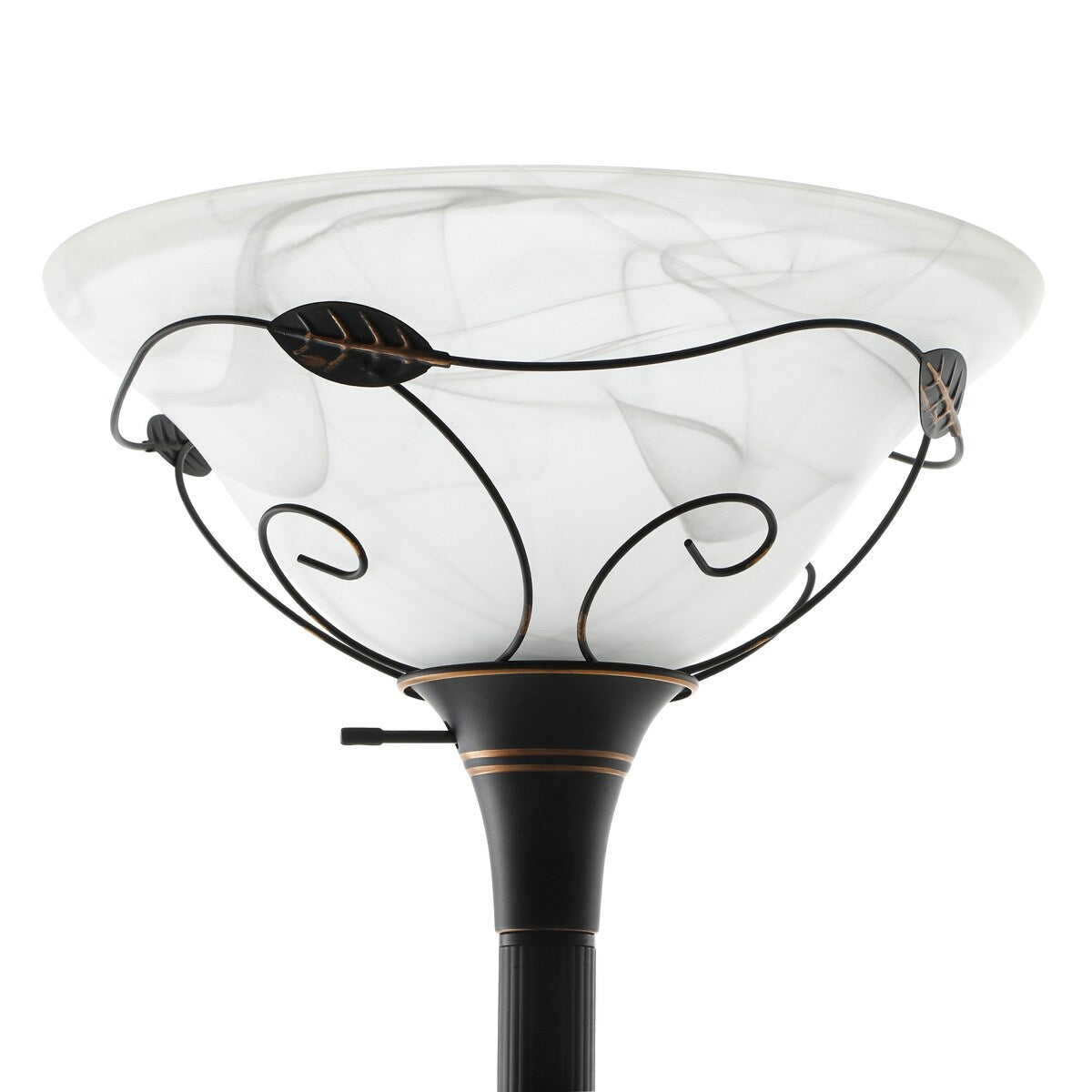 Lampadaire torchère traditionnel Moasis 71 avec lampe de lecture réglable, abat-jour en verre albâtre - 71H