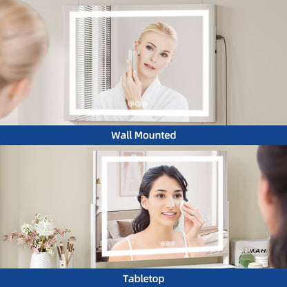 Miroir de maquillage Moasis avec éclairage LED, port de chargement USB, grossissement x10, haut-parleur Bluetooth