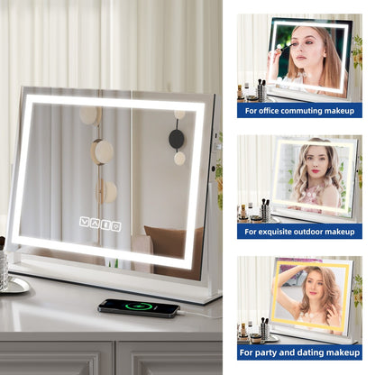 Miroir de maquillage Moasis avec éclairage LED, port de chargement USB, grossissement x10, haut-parleur Bluetooth
