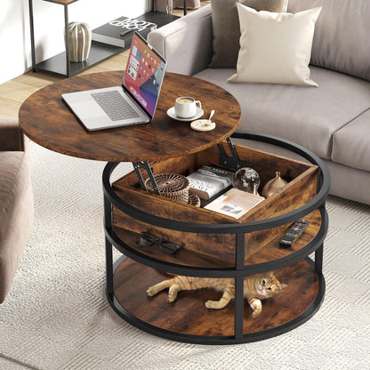 Table basse ronde relevable Moasis avec rangement dissimulé