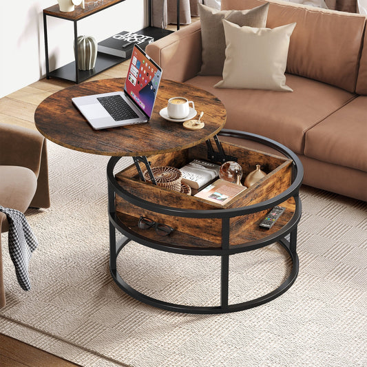 Table basse ronde relevable Moasis avec rangement dissimulé