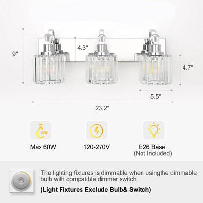 Appliques murales à intensité variable pour salle de bain en cristal moderne