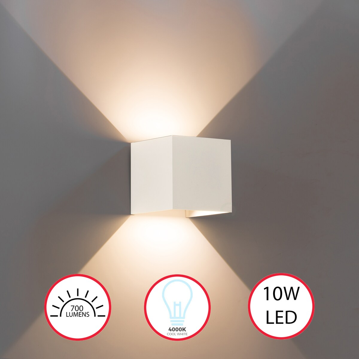 Applique murale moderne LED étanche en aluminium avec faisceau réglable 10 W 4 000 K Blanc froid pour intérieur et extérieur