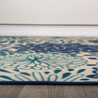 Tapis d'intérieur/extérieur tissé à plat à motifs floraux modernes